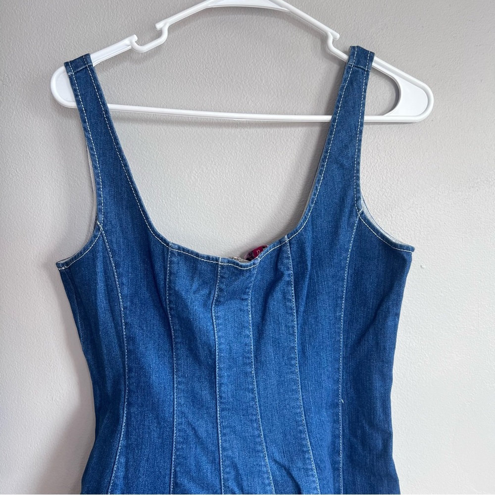 STAUD Wells Mini Dress Denim Fit And Flare 12 - Picture 10 of 13